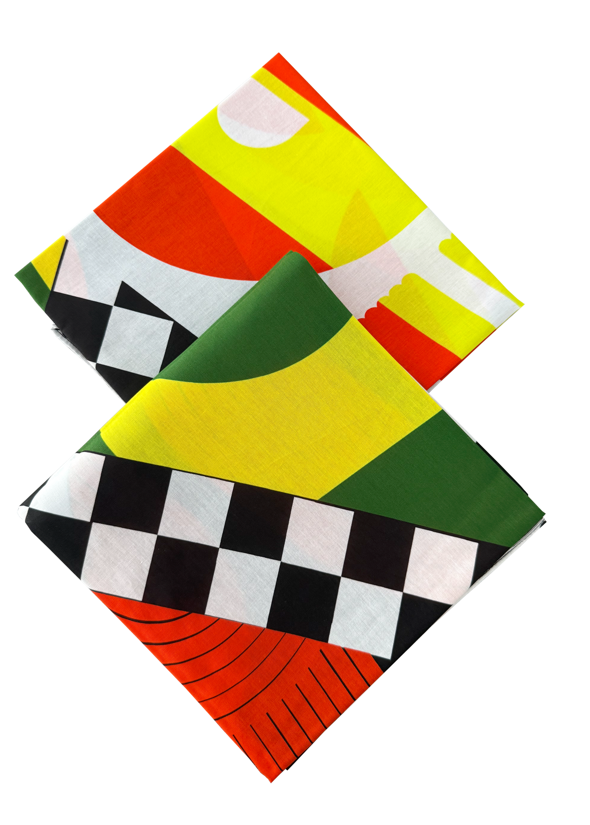 Colorful geometric patterned napkins on a white background
