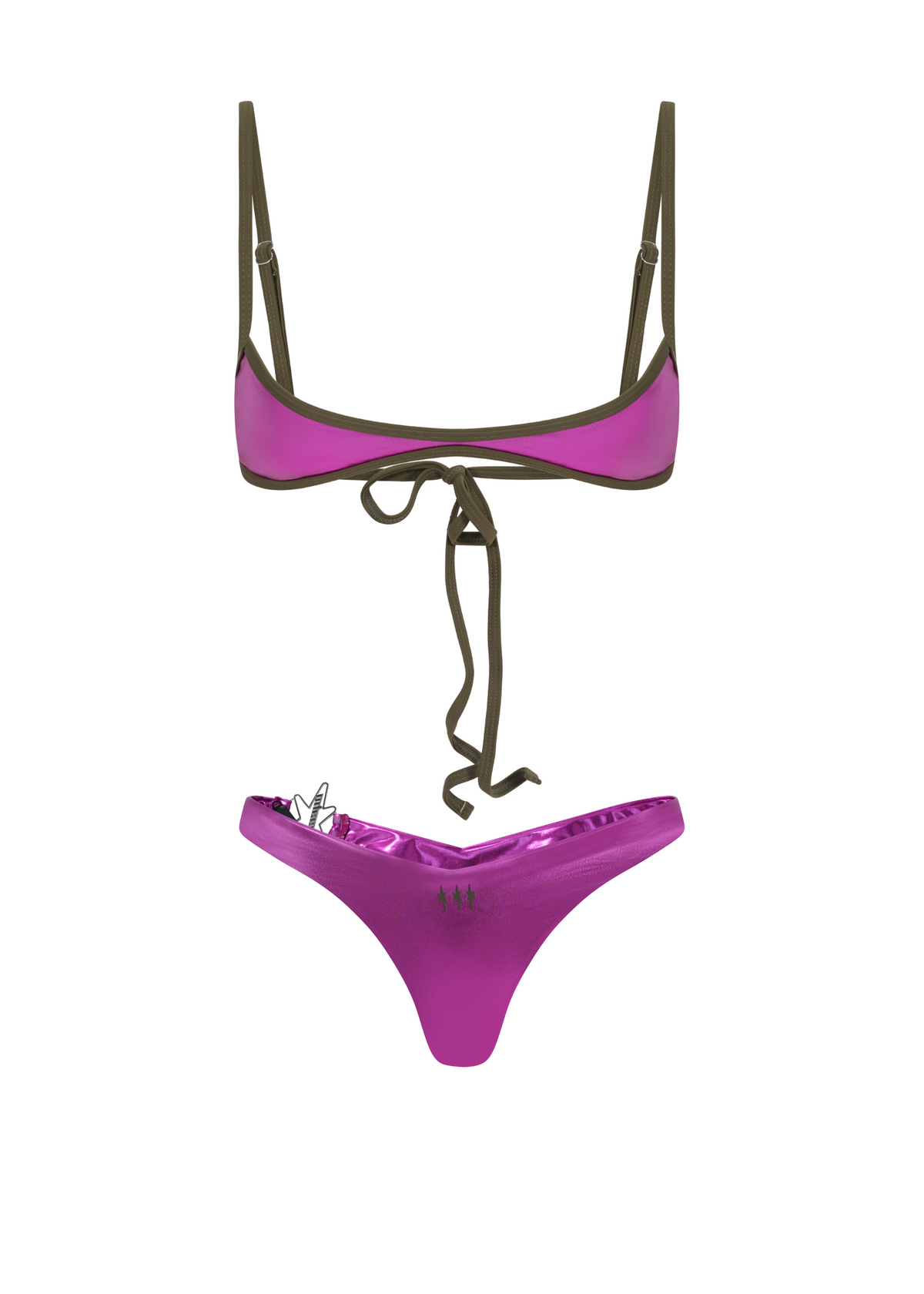 Purple bikini top and bottom on a white background